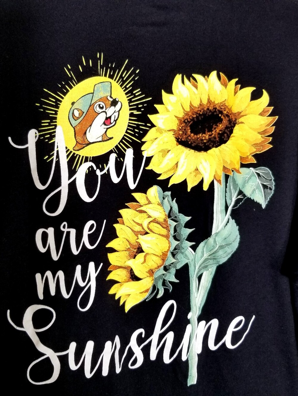 Buc-ee's  Beaver T-Shirt Black Graphic Print You Are My Sunshine Size Large